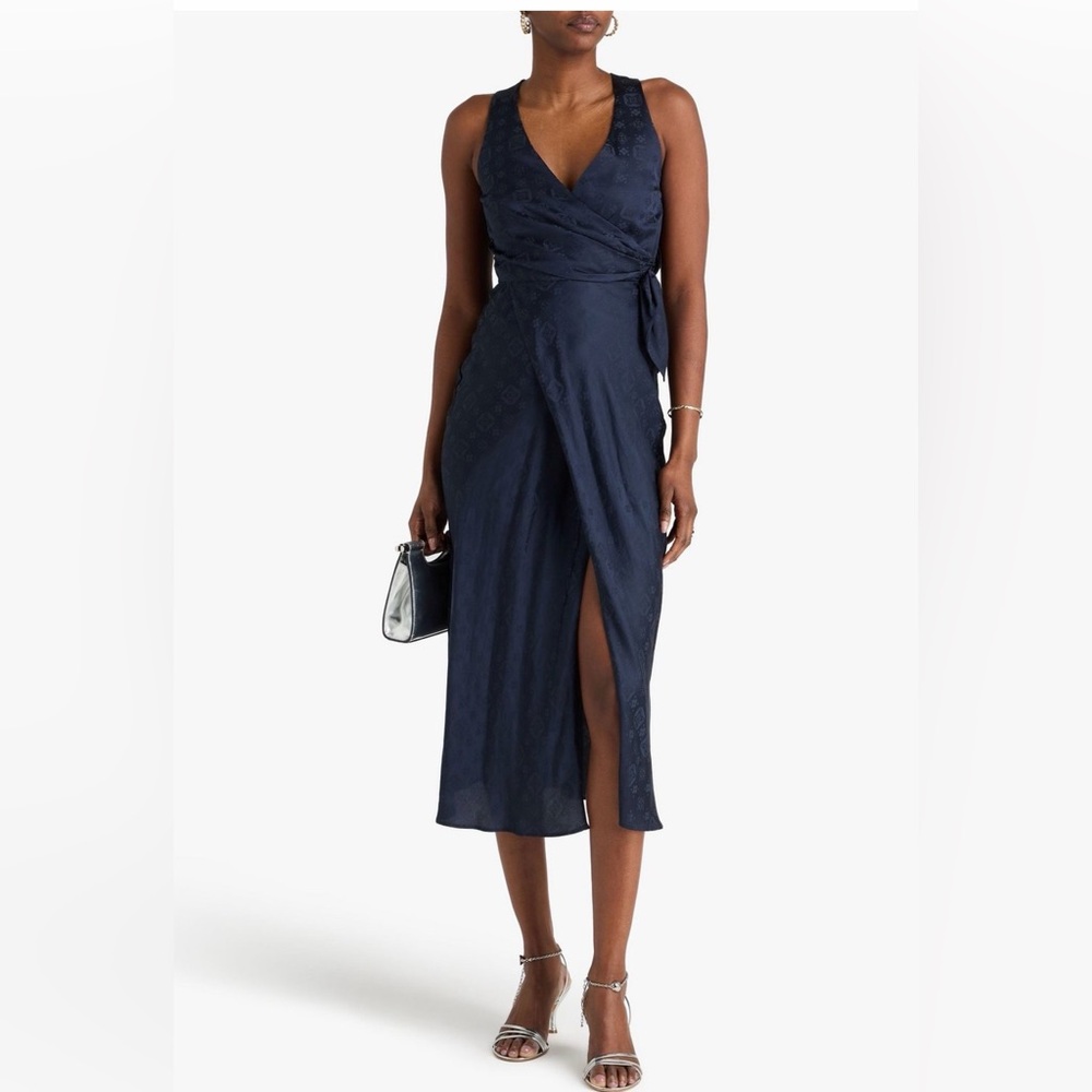 Claudie Pierlot wrap effect satin jacquard midi dress